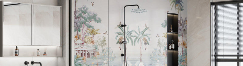 Customisable shower system with overhead rain head and hand shower