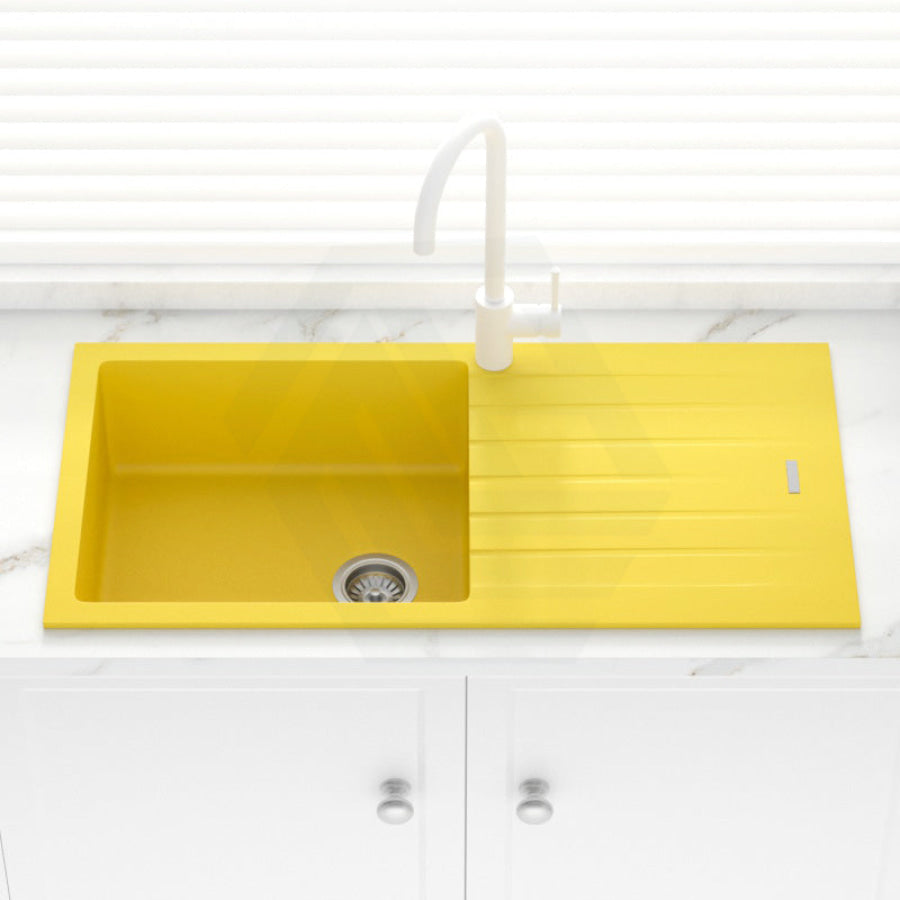 Granite Kitchen Sink Single Bowl Drainboard 1000mm Yellow MyHomeware