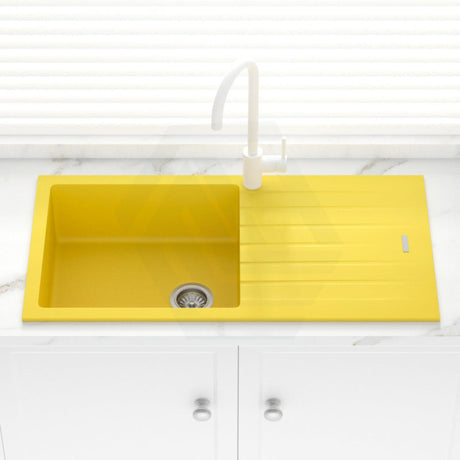 1000X500X200Mm Yellow Quartz Granite Single Bowl Sink With Drain Board For Top/Under Mount