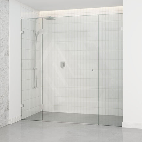 Tempered Glass Frameless Shower Screen Wall To Wall 3 Panels Chrome