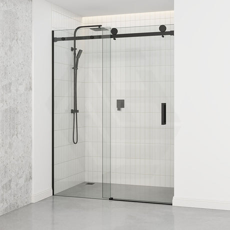 Tempered Glass Wall To Wall Sliding Shower Screen Frameless Square Handle Black