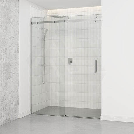 Tempered Glass Wall To Wall Sliding Shower Screen Frameless Square Handle Chrome
