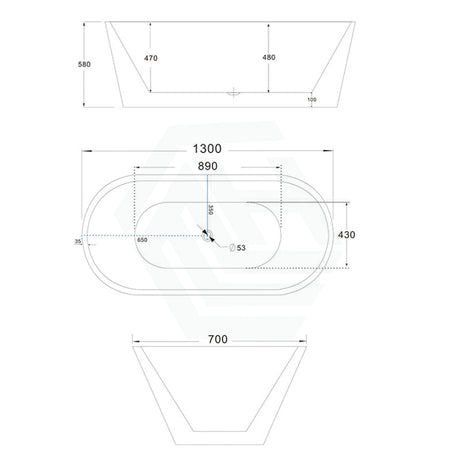 1200/1300/1400/1500/1600/1700mm Oval Bathtub Freestanding Acrylic Gloss White No Overflow 1300mm