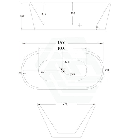 1200/1300/1400/1500/1600/1700mm Oval Bathtub Freestanding Acrylic Gloss White No Overflow 1500mm