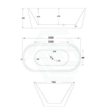 1200/1300/1400/1500/1600/1700mm Oval Bathtub Freestanding Acrylic Gloss White No Overflow 1600mm