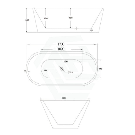 1200/1300/1400/1500/1600/1700mm Oval Bathtub Freestanding Acrylic Gloss White No Overflow 1700mm