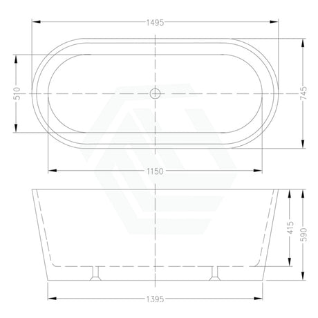 1200/1500/1680mm Eudora Oval Bathtub Freestanding Acrylic Gloss White No Overflow 1500mm