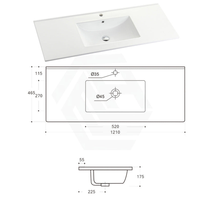 1210X465X175Mm Ceramic Top For Bathroom Vanity Single Bowl 1 Or 3 Tap Holes Available Gloss White