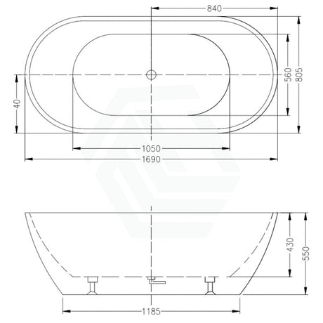 1400/1530/1690mm Moah Oval Gloss White Freestanding Bathtub Acrylic No Overflow 1690mm