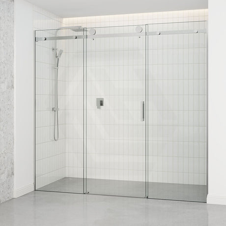 Tempered Glass Sliding Shower Screen 3 Panels Frameless Wall To Wall Chrome