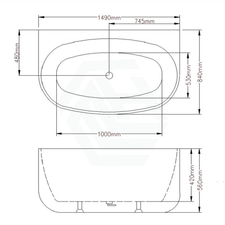 1490/1700mm Ethen Bathtub Back To Wall Gloss White No Overflow 1490mm