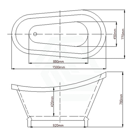 1500/1680mm Espada White Exterior Chrome Clawfoot Feet Bathtub Freestanding Interior No Overflow
