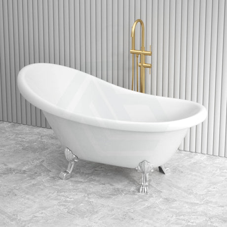 1500/1680mm Espada White Exterior Chrome Clawfoot Feet Bathtub Freestanding Interior No Overflow