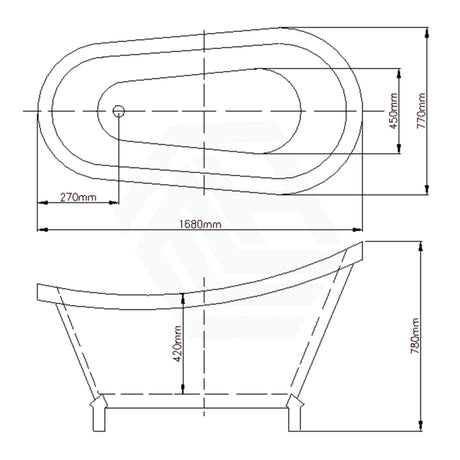 1500/1680mm Espada White Exterior Chrome Clawfoot Feet Bathtub Freestanding Interior No Overflow