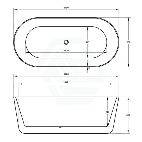 1500/1700mm Ultra-Slim Bathtub Oval Freestanding Gloss White Acrylic No Overflow 1700mm