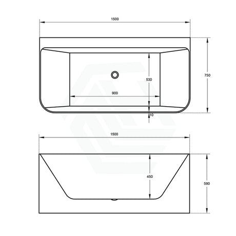 1500/1700mm Ultra-Slim Bathtub Back To Wall Gloss White Acrylic No Overflow 1500mm