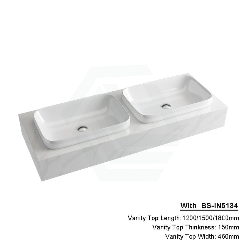 150Mm Dolce Tree Stone Top Calacatta Quartz With Inset Basin 1200X460Mm Double Bowls / Bs-In5134