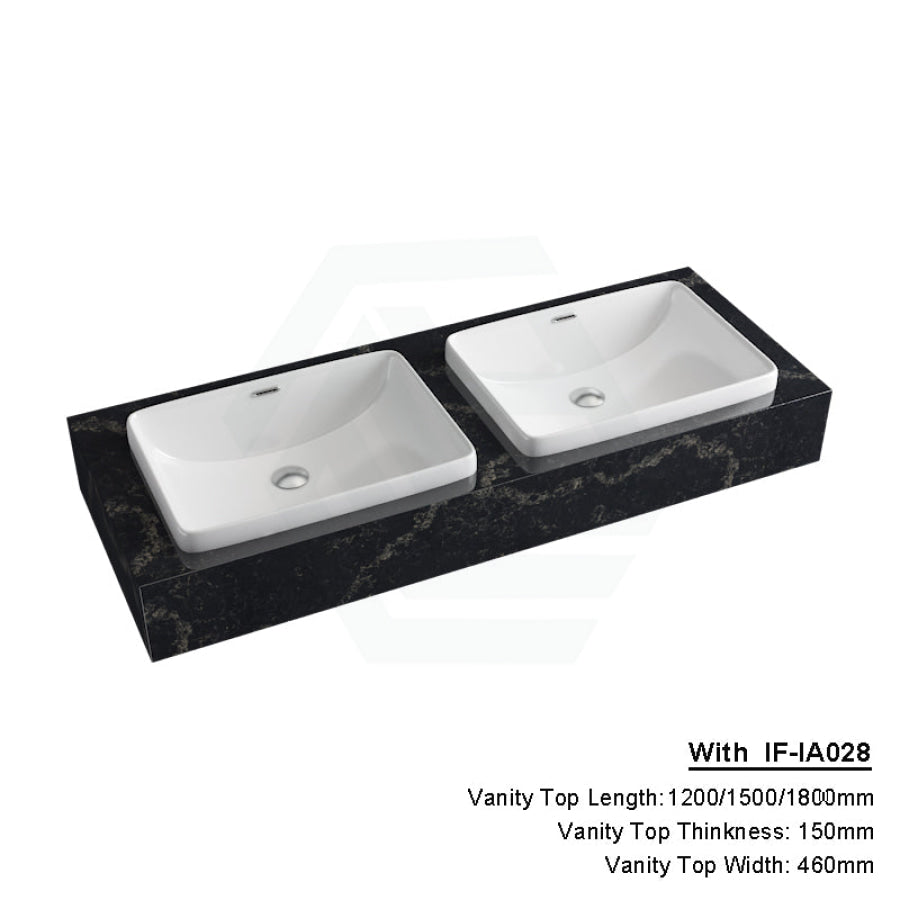 150Mm Gloss Black Swan Stone Top Calacatta Quartz With Inset Basin 1200X460Mm Double Bowls