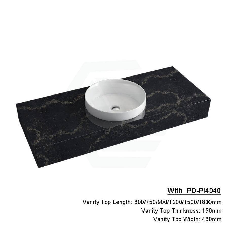 150Mm Gloss Black Swan Stone Top Calacatta Quartz With Inset Basin 1200X460Mm Single Bowl