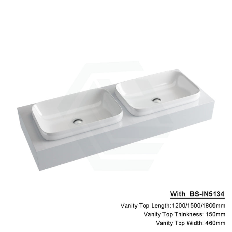 150Mm Gloss Silk White Stone Top Quartz With Inset Basin 1200X460Mm Double Bowls / Bs-In5134