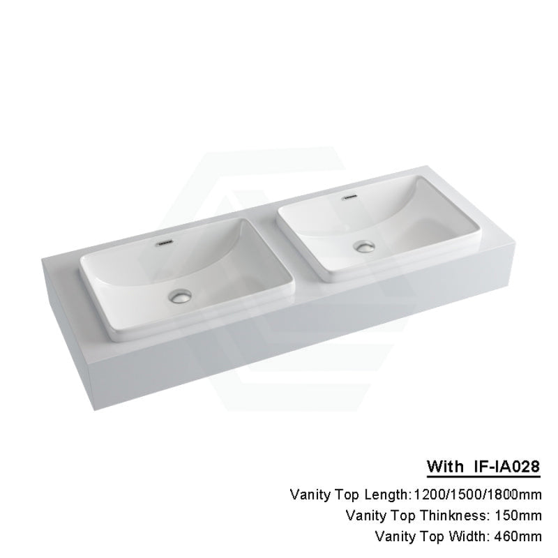 150Mm Gloss Silk White Stone Top Quartz With Inset Basin 1200X460Mm Double Bowls / If-Ia028