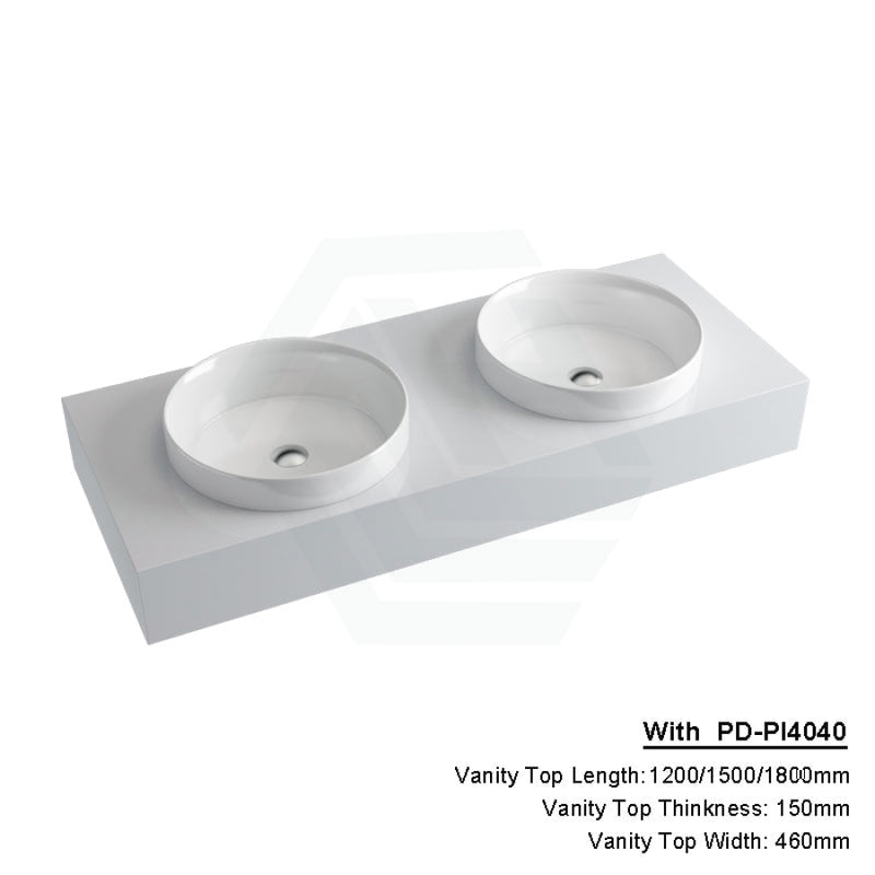 150Mm Gloss Silk White Stone Top Quartz With Inset Basin 1200X460Mm Double Bowls / Pd-Pi4040 (400Mm