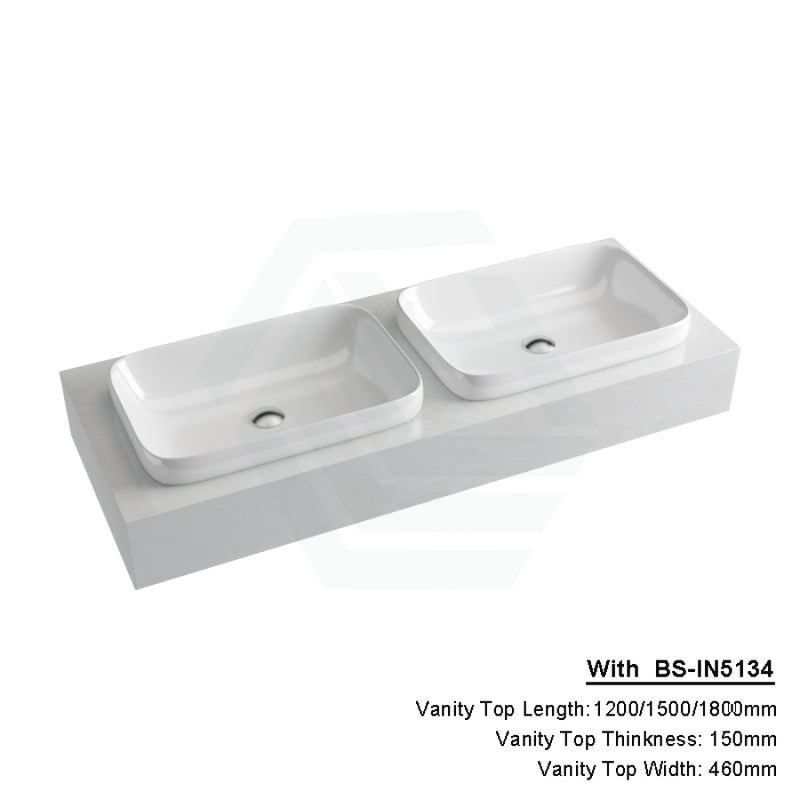 150Mm Gloss White Canvas Stone Top Quartz With Inset Basin 1200X460Mm Double Bowls / Bs-In5134