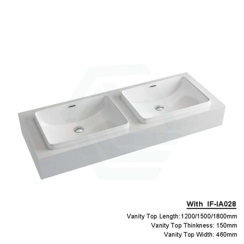150Mm Gloss White Canvas Stone Top Quartz With Inset Basin 1200X460Mm Double Bowls / If-Ia028