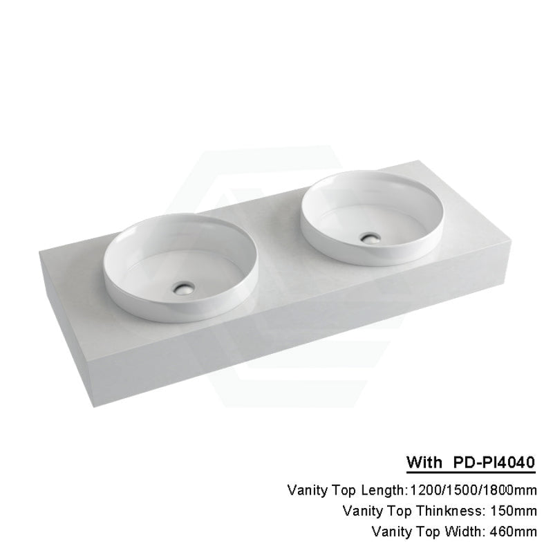150Mm Gloss White Canvas Stone Top Quartz With Inset Basin 1200X460Mm Double Bowls / Pd-Pi4040