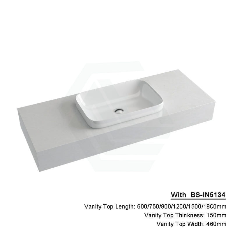 150Mm Gloss White Canvas Stone Top Quartz With Inset Basin 600X460Mm / Bs-In5134 (530X370Mm) Vanity