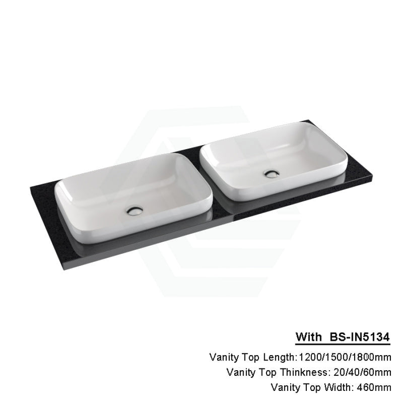 20/40/60Mm Gloss Ink Black Stone Top Calacatta Quartz With Inset Basin 1200X460Mm Double Bowls /