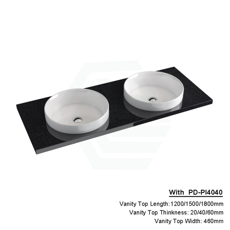 20/40/60Mm Gloss Ink Black Stone Top Calacatta Quartz With Inset Basin 1200X460Mm Double Bowls /