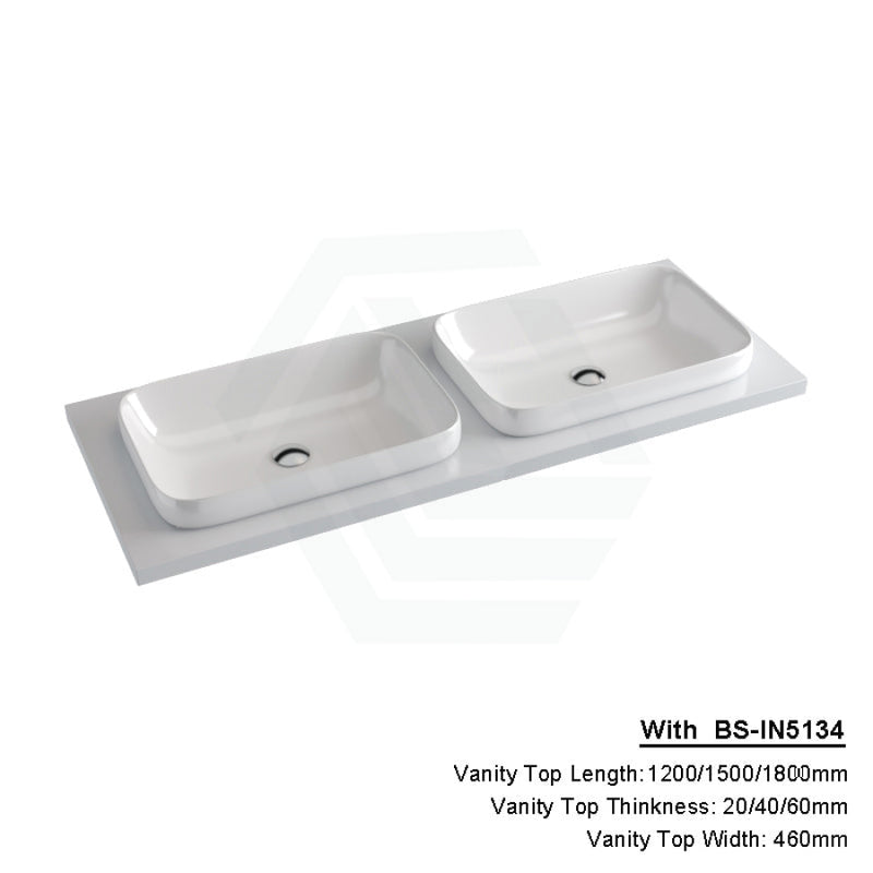 20/40/60Mm Gloss Silk White Stone Top Quartz With Inset Basin 1200X460Mm Double Bowls / 20Mm