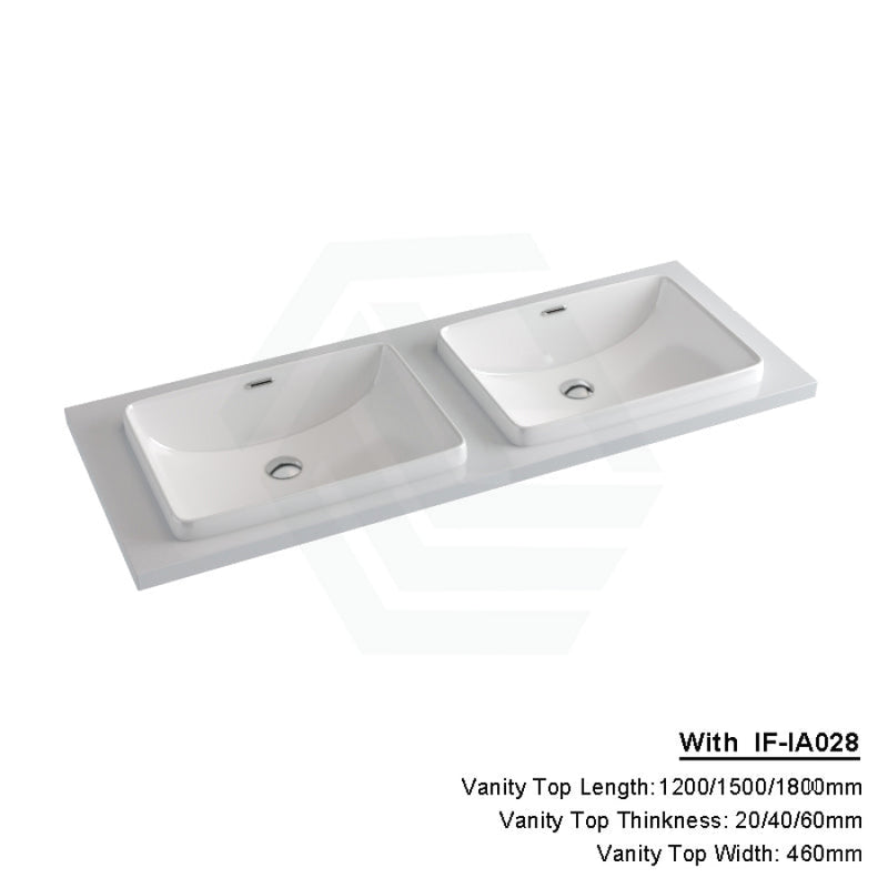 20/40/60Mm Gloss Silk White Stone Top Quartz With Inset Basin 1200X460Mm Double Bowls / 20Mm