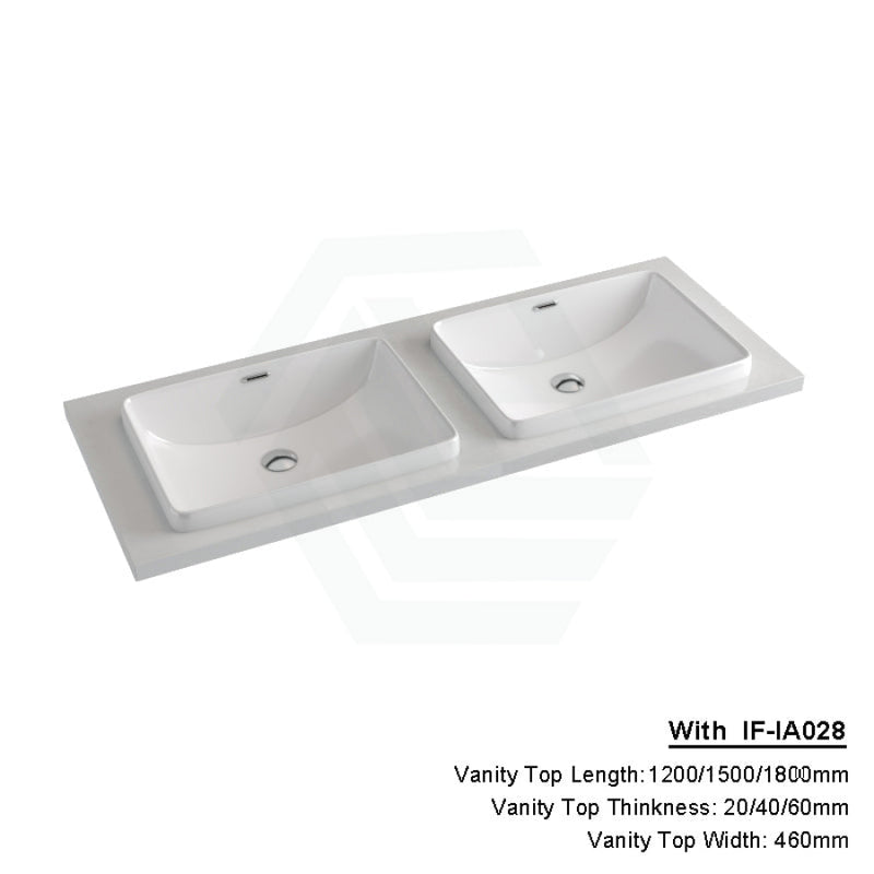 20/40/60Mm Gloss White Canvas Stone Top Quartz With Inset Basin 1200X460Mm Double Bowls / 20Mm