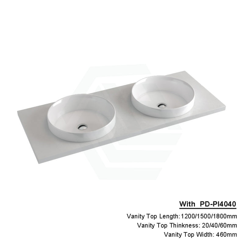 20/40/60Mm Gloss White Canvas Stone Top Quartz With Inset Basin 1200X460Mm Double Bowls / 20Mm
