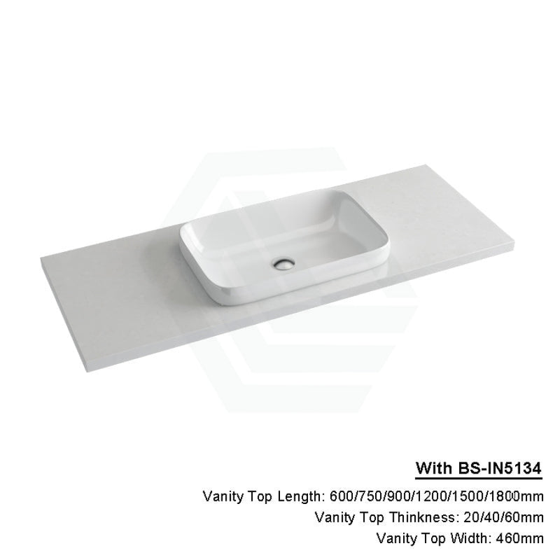 20/40/60Mm Gloss White Canvas Stone Top Quartz With Inset Basin 600X460Mm / 20Mm Bs-In5134