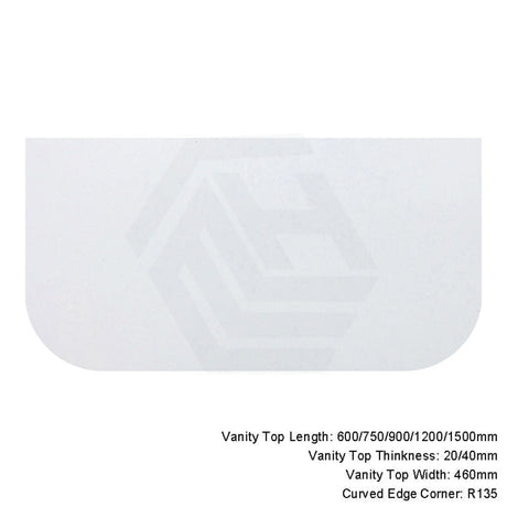 20/40Mm Curved Edge Stone Top For Above Counter Basin Gloss Silk White 600-1500Mm 600Mm X 460Mm