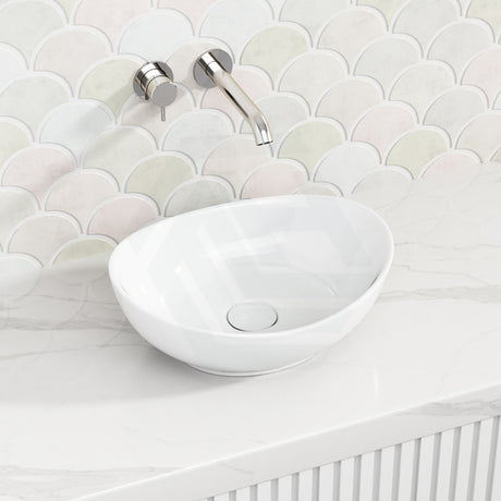 410X335X145Mm Oval Above Counter Gloss White Ceramic Basin Basins