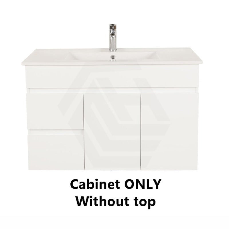 600-1500Mm Bathroom Premium Floating Vanity Wall Hung White Polyurethane Pvc Cabinet Only & Ceramic