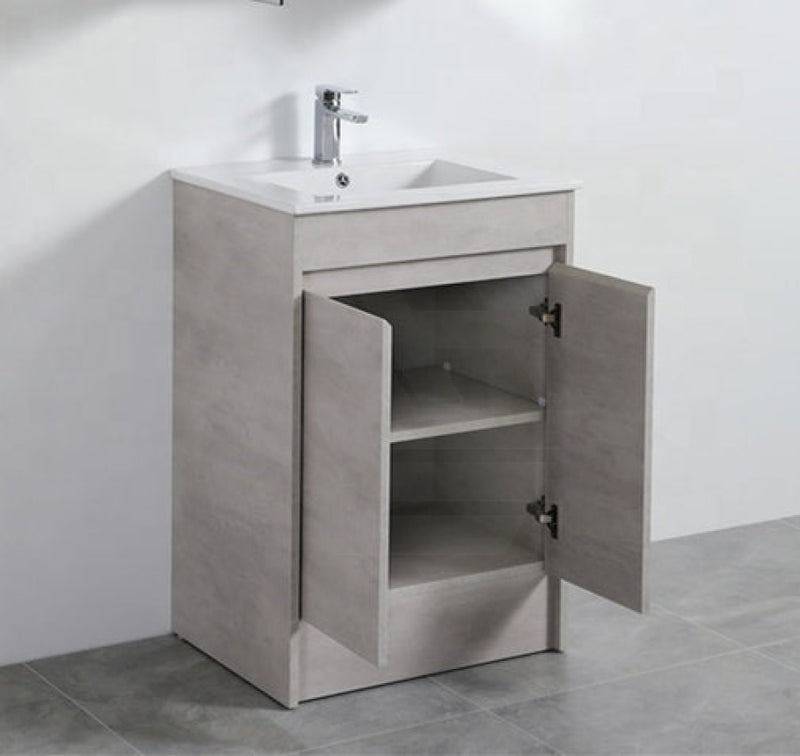 600-1500Mm Freestanding With Kickboard Vanity Concrete Grey Finish Plywood Cabinet Only For Bathroom