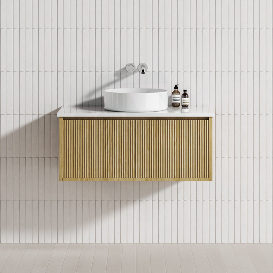 Bellevue Narrow Wall Hung Bathroom Vanity Prime Oak - MyHomeware