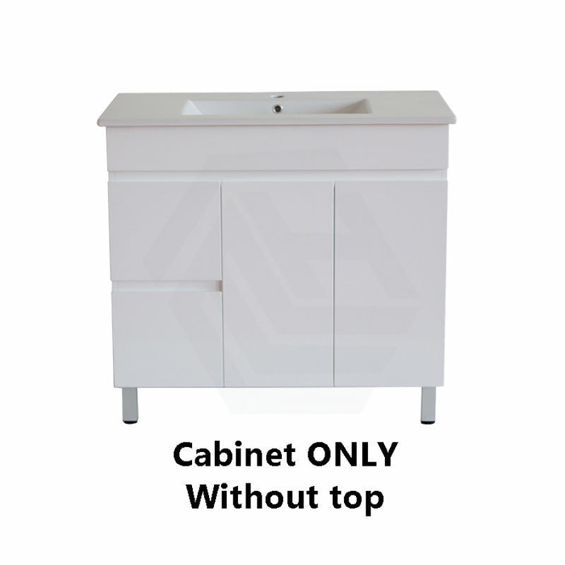 900Mm Premium Bathroom Vanity Freestanding Left/right Drawers White Pvc Polyurethane Cabinet Only &