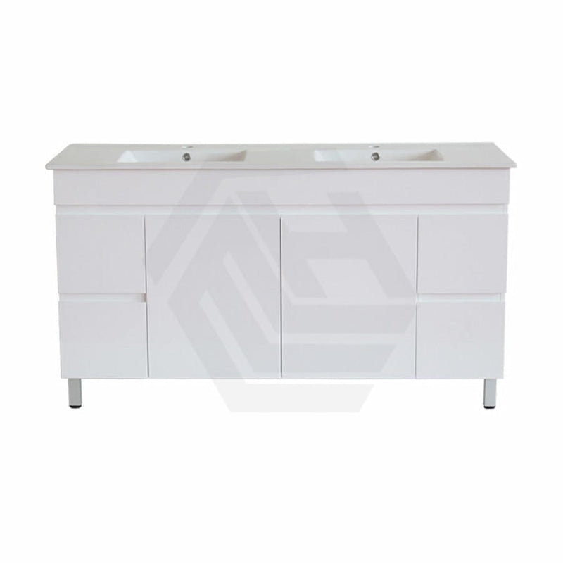 600-1500Mm Premium Bathroom Freestanding Vanity White Pvc Polyurethane Cabinet Only & Ceramic Top