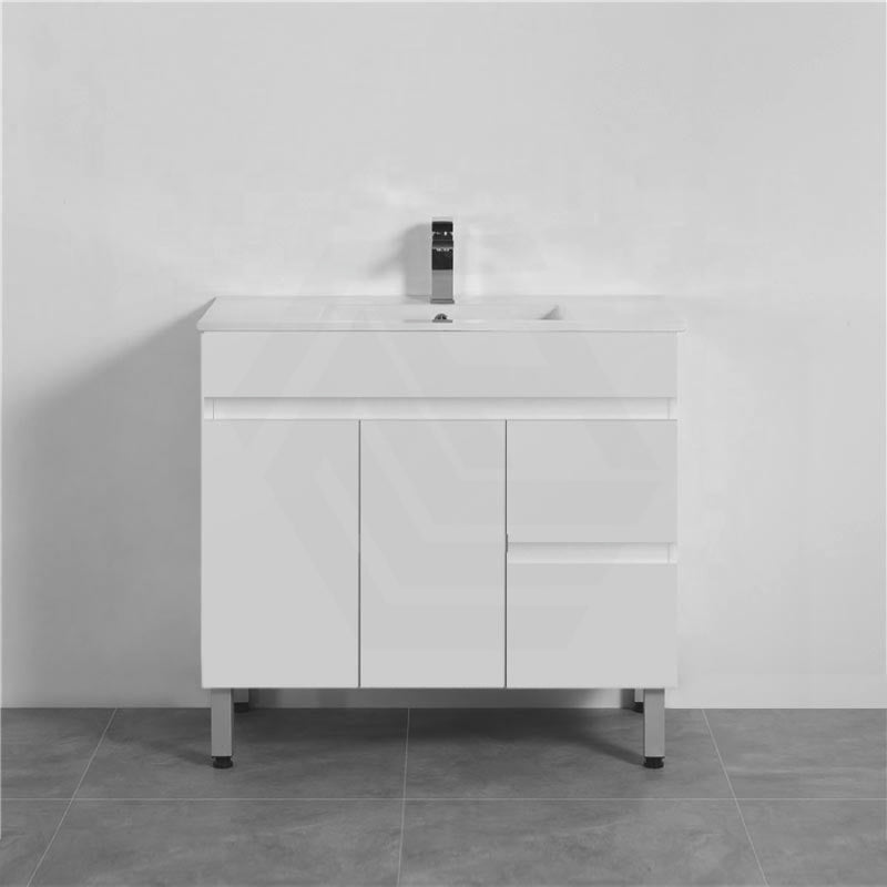 900Mm Premium Bathroom Vanity Freestanding Left/right Drawers White Pvc Polyurethane Cabinet Only &