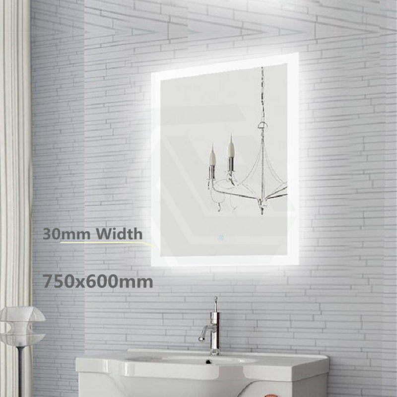 600/750/900/1200Mm Led Wall Mirror Right Angle Frameless Light On Rim 750X600Mm