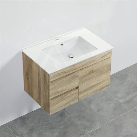 600/750Mm Narrow Berge Wall Hung Bathroom Vanity White Oak Wood Grain Pvc Filmed Cabinet Only