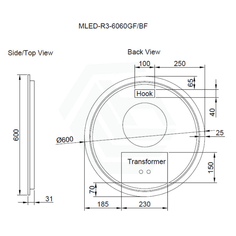 600/800Mm Round Black Framed Led Mirror With Easy Hooks And Dimmer 600X600Mm Mirrors