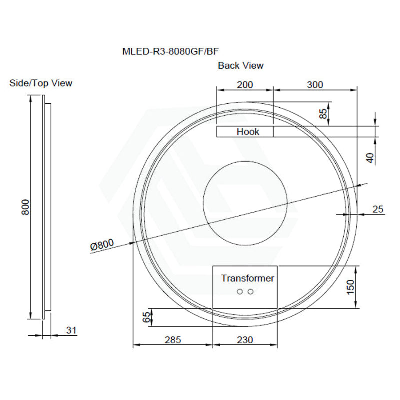 600/800Mm Round Black Framed Led Mirror With Easy Hooks And Dimmer 800X800Mm Mirrors
