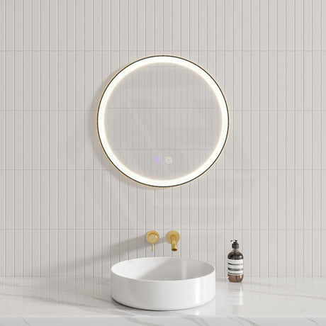 600/800Mm Round Black Framed Led Mirror With Easy Hooks And Dimmer Mirrors